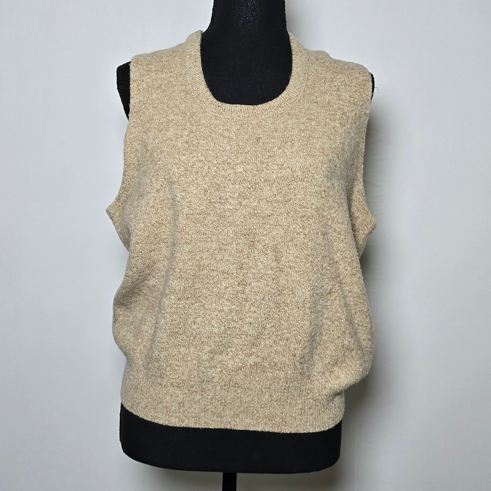 Puritan Women's Sweater Vest XL Oatmeal Lambswool Classic Preppy old money